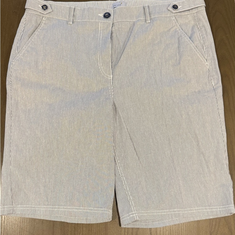 Per Una by M&S Women’s Striped Bermuda Shorts Size 18 Navy White Cotton Stretch